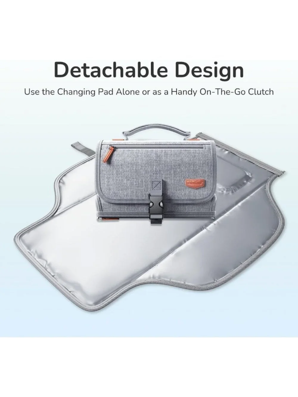 Large Portable Diaper Changing Pad - Wipe Clean, Travel-Friendly, Grey 25x22